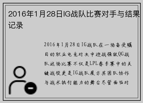 2016年1月28日IG战队比赛对手与结果记录